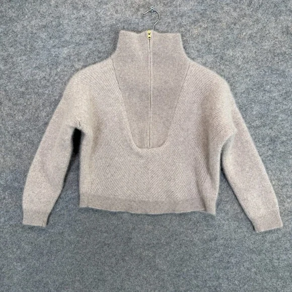 Saks Fifth Avenue cashmere Taupe Half-Zip Sweater - Picture 2 of 11